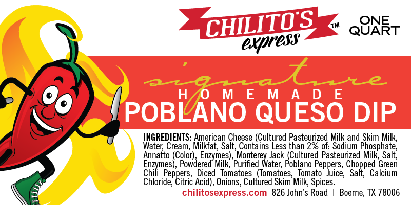 Chilito's Signature Homemade Poblano Queso Dip Warm & Ready, Available for Pickup
